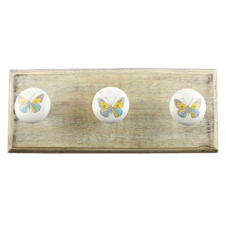 Yellow Butterfly Ceramic Wooden Hook